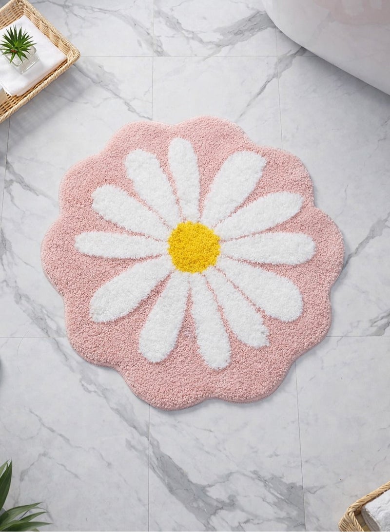 LOOPITYS Cute bathroom mat, pink flower carpet, absorbent anti slip mat, soft machine washed carpet, suitable for bedroom, kitchen, bathroom, and toilet flooring - Image 1